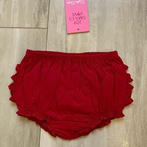 NWT RuffleButts Vibrant Red Woven Cotton Ruffled Bloomers, size 3-6 months